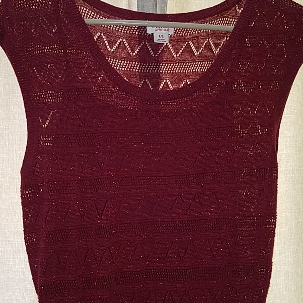 UNIQUE style Dark Red Sparkle Pointelle Sweater dress - Picture 8 of 8